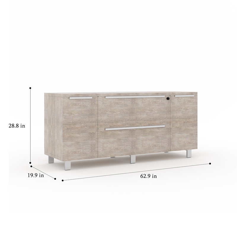 Pemberly Row Modern Credenza with 2 Drawers and 2 Doors in Gray