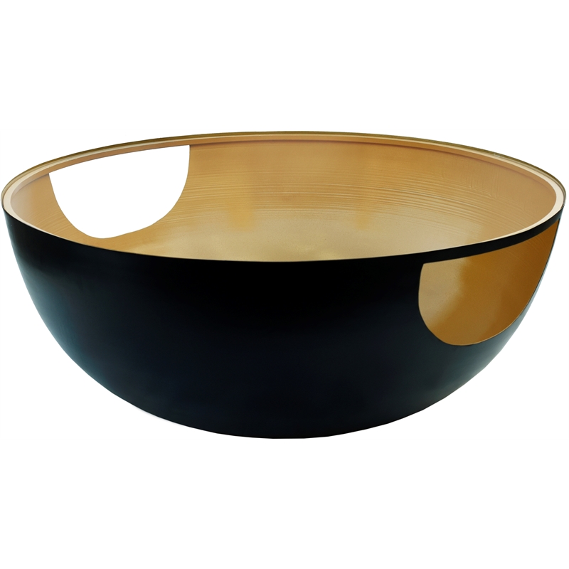 Pemberly Row Round Matte Black Metal Coffee Table with Glass Top