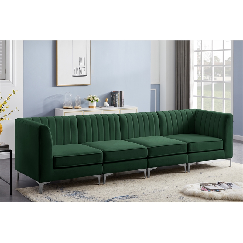 Pemberly Row Modern / Contemporary Green Velvet Modular Sectional