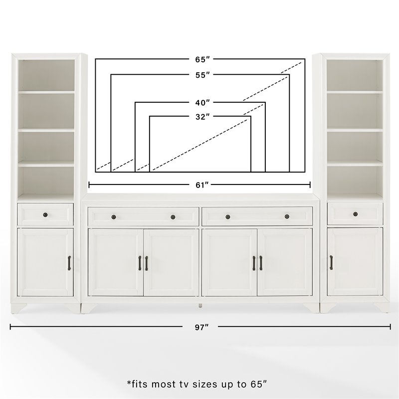Pemberly Row 3-PC Entertainment Center/Sideboard & Bookcases in White