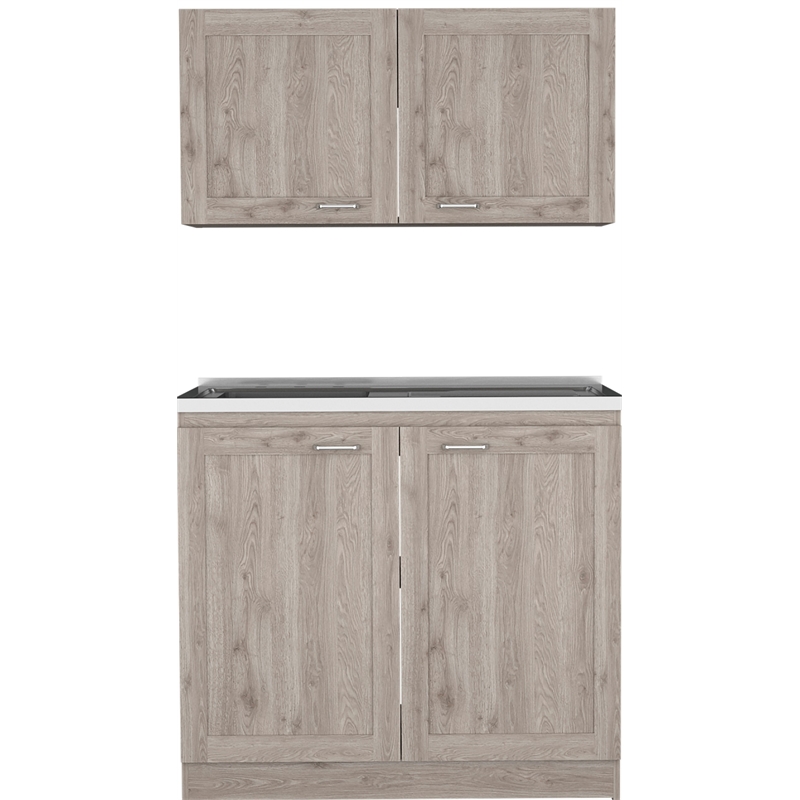 Pemberly Row 2-Shelf Engineered Wood Cabinet Set in Light Gray