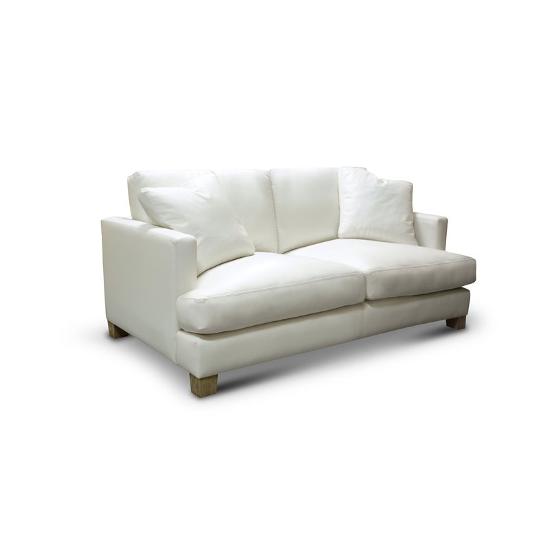 Pemberly Row Contemporary Top Grain Leather Loveseat in White