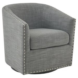 Pemberly Row 30.5&quot Fabric and Solid Wood Swivel Chair in Gray