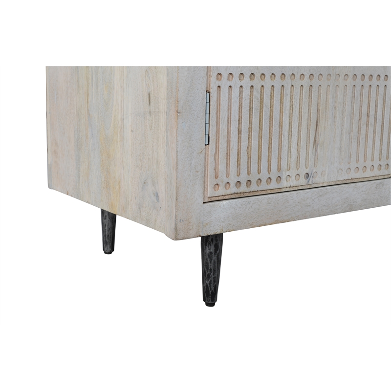Pemberly Row 4 Door Media Cabinet Mango Wood Brushed Ivory Finish on Iron Base