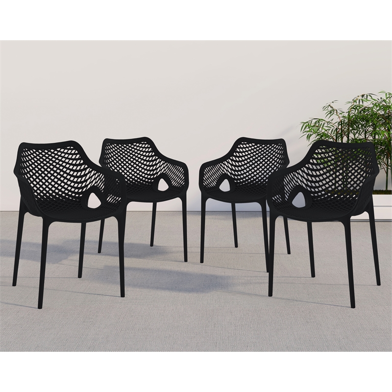 Pemberly Row Modern Black Outdoor Patio Dining Chair (Set of 4)