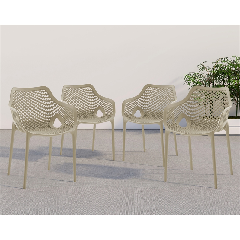 Pemberly Row Modern Taupe Outdoor Patio Dining Chair (Set of 4)