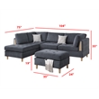 Pemberly Row Contemporary 3-Piece Sectional Sofa in Charcoal