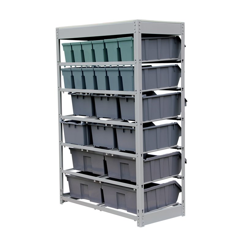 Pemberly Row 6-Tier Metal Organizer Shelving Rack with 22 Bins in Gray