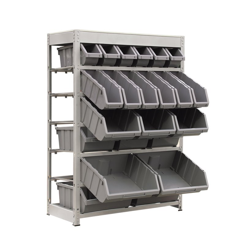 Pemberly Row 6-Tier Metal Organizer Shelving Rack with 22 Bins in Gray