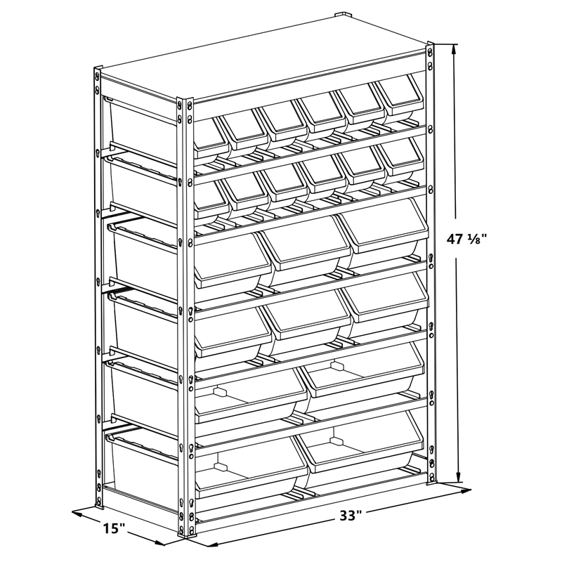 Pemberly Row 6-Tier Metal Organizer Shelving Rack with 22 Bins in Gray