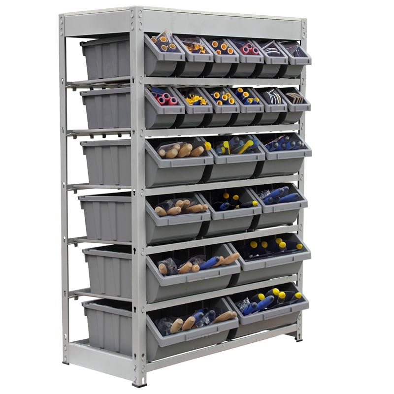Pemberly Row 6-Tier Metal Organizer Shelving Rack with 22 Bins in Gray