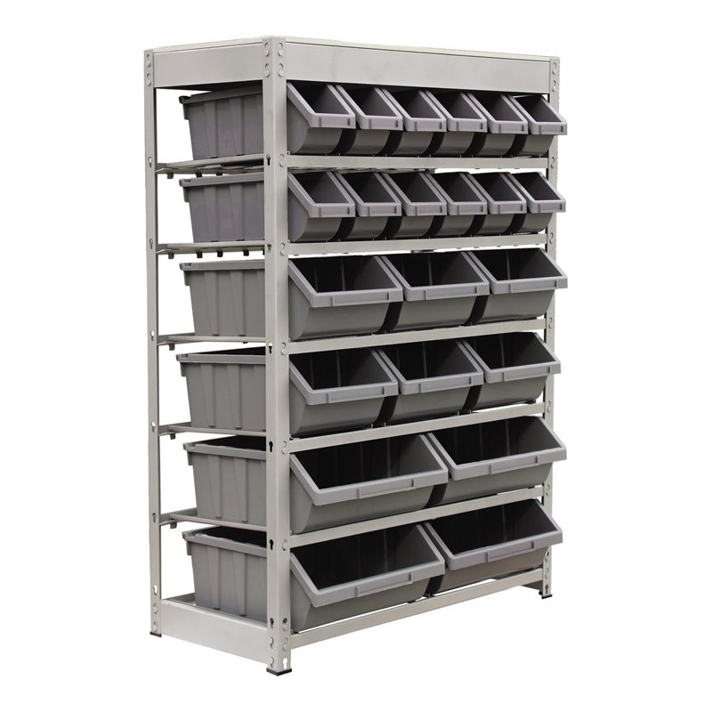 Pemberly Row 6-Tier Metal Organizer Shelving Rack with 22 Bins in Gray