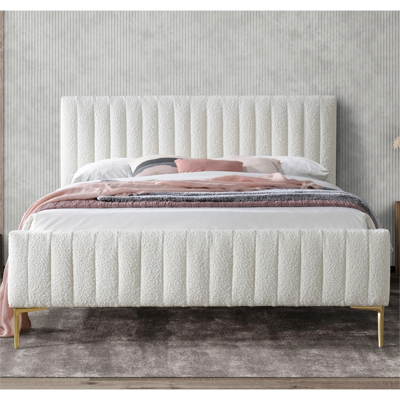 Pemberley Row Fabric White Platform Bed Rectangular Upholstered Queen 66.14