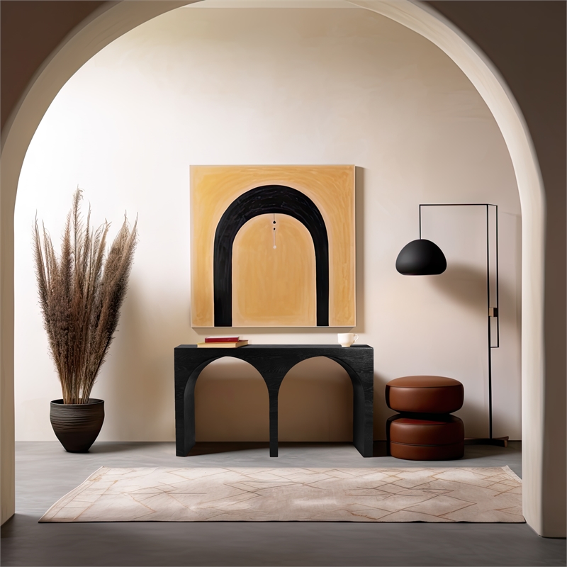 Pemberly Row Modern / Contemporary Black Finish Oak Console Table