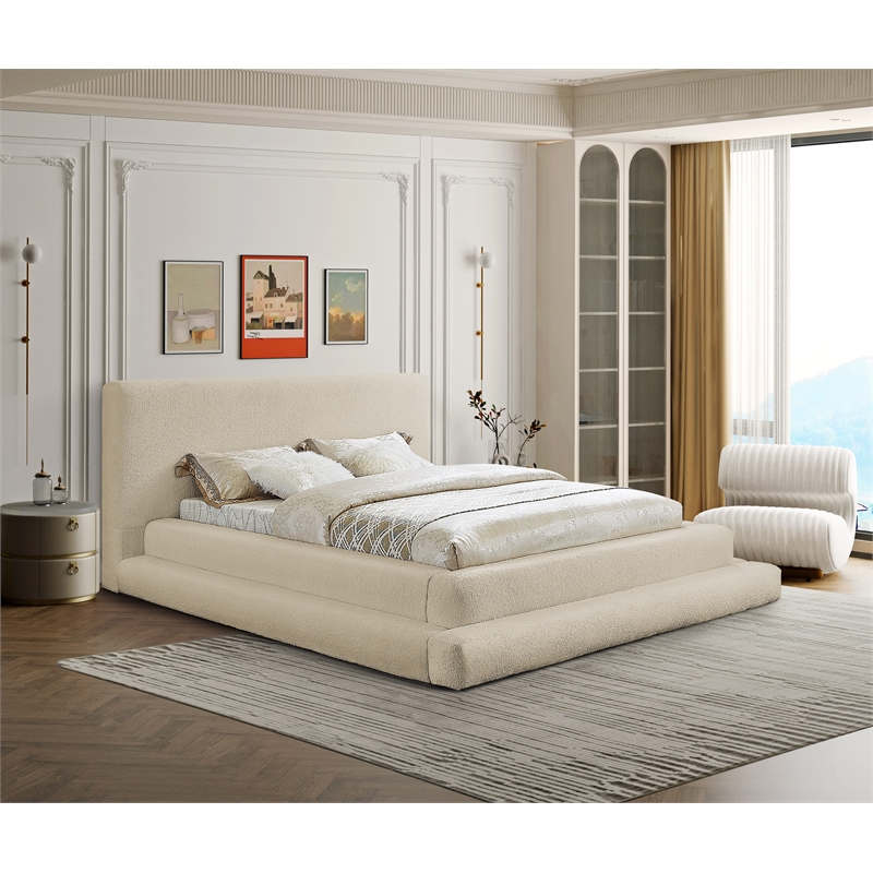 Pemberly Row Modern / Contemporary Beige Teddy Fabric King Bed