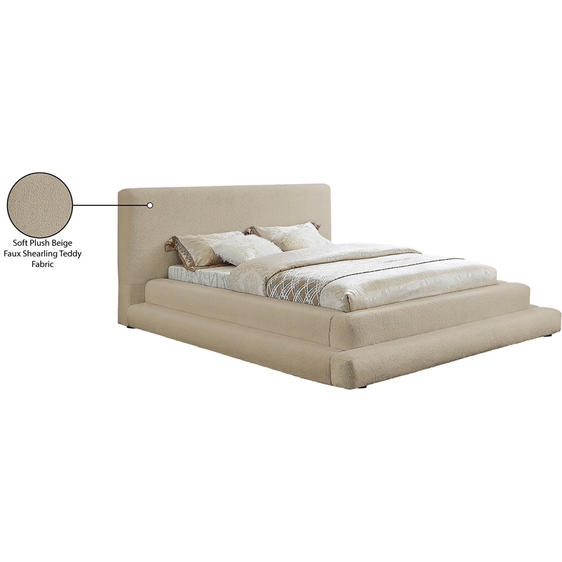 Pemberly Row Modern / Contemporary Beige Teddy Fabric King Bed