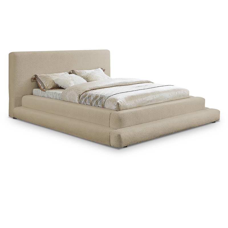 Pemberly Row Modern / Contemporary Beige Teddy Fabric King Bed
