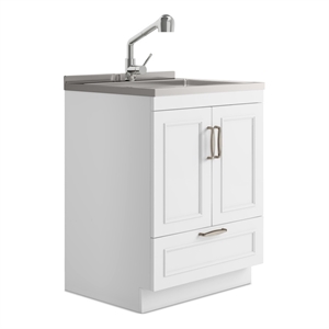 Pemberly Row 28&quot Laundry Cabinet with Faucet and Stainless Steel Sink