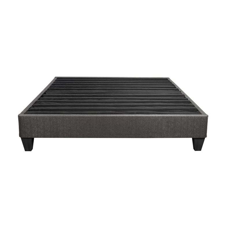 Pemberly Row King Wood and Fabric Platform Bed Frame in Stone