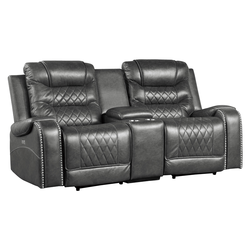 Pemberly Row 2-Piece Upholstered Power Reclining Sofa Set in Gray