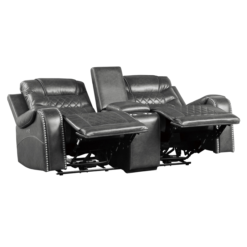 Pemberly Row 2-Piece Upholstered Power Reclining Sofa Set in Gray