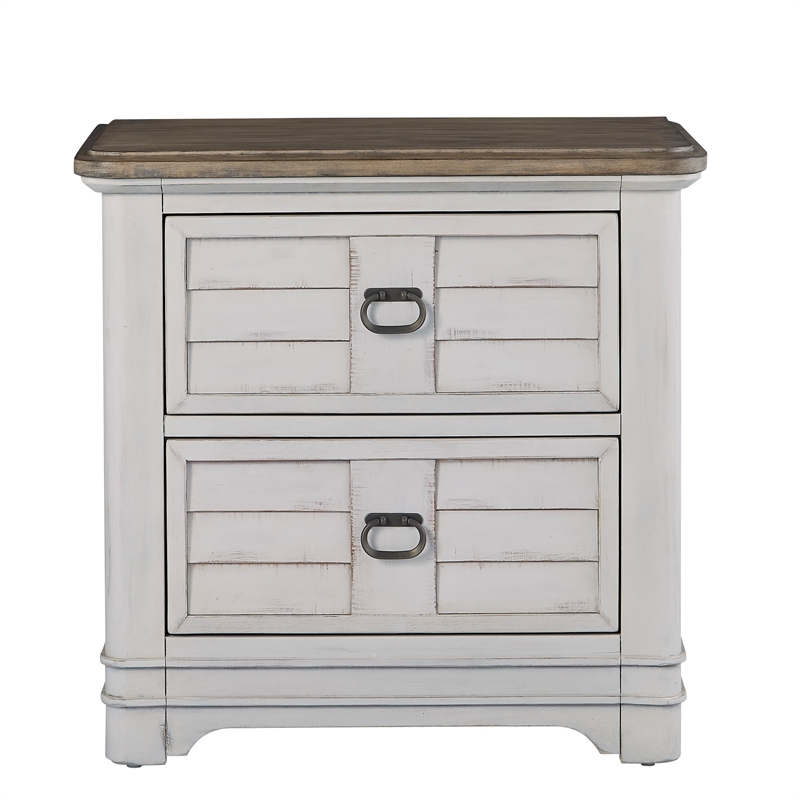 Pemberly Row White-Washed Wood Farmhouse Style Two Drawer Nightstand