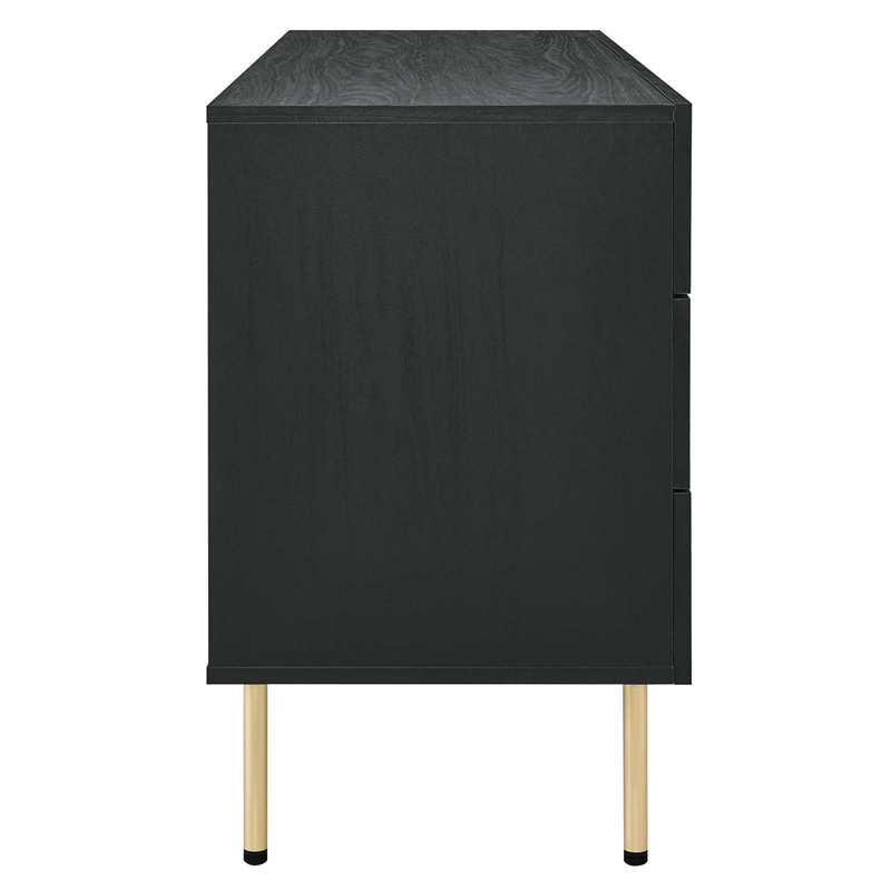 Pemberly Row 6-Drawer Particleboard and Rattan Dresser in Black