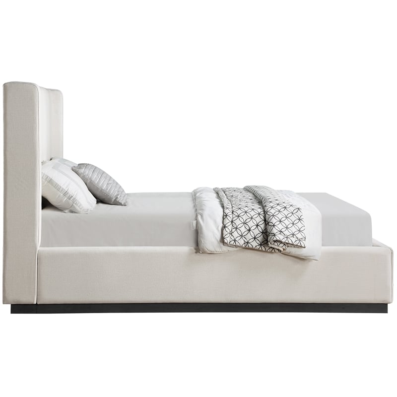 Pemberly Row Contemporary Beige Linen Textured Fabric King Bed