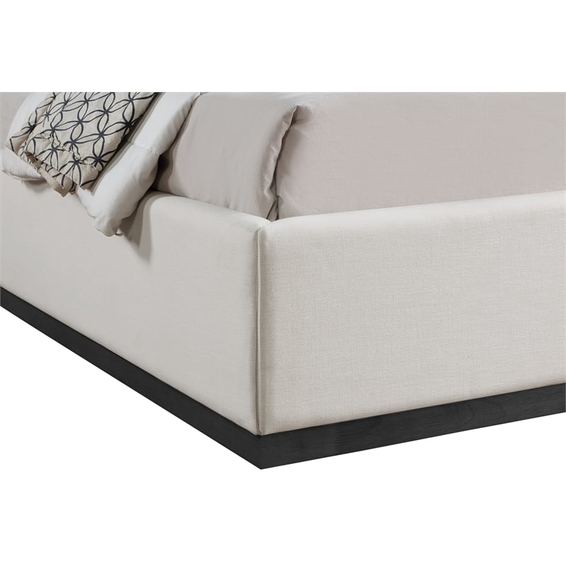 Pemberly Row Contemporary Beige Linen Textured Fabric King Bed