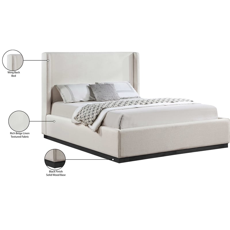 Pemberly Row Contemporary Beige Linen Textured Fabric King Bed