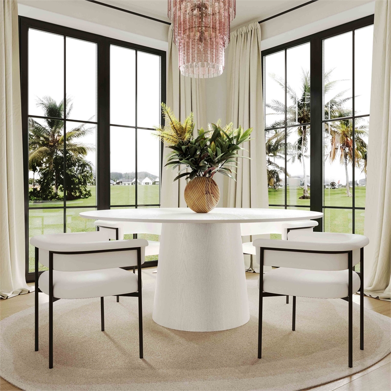 Pemberly Row Contemporary Cream Performance Linen Dining Chair