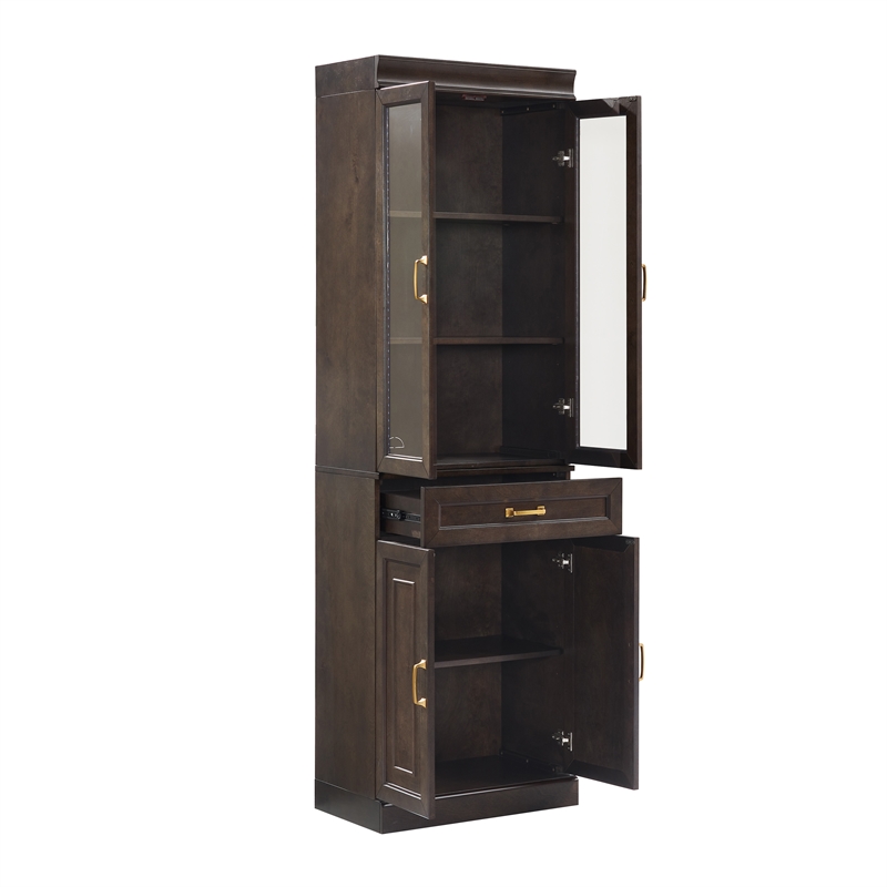 Pemberly Row Glass Door Wood Kitchen Storage Pantry in Coffee