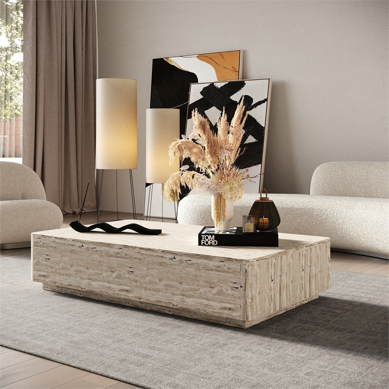 Pemberley Row Stone Laminate Travertine Coffee Table Rectangular 12