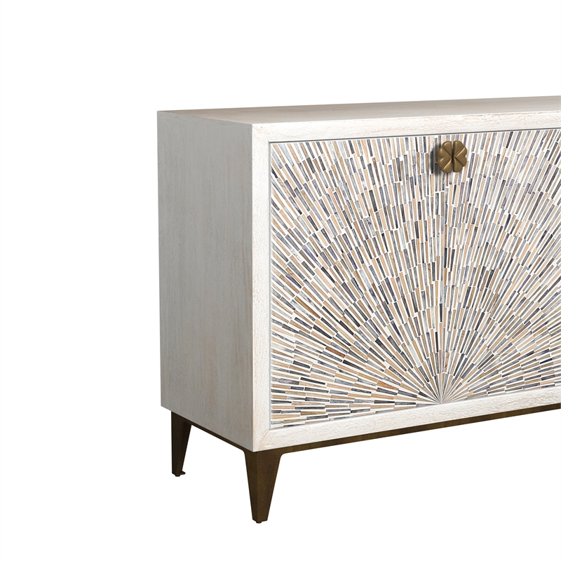 Pemberly Row Sunburst Wooden Server in White with Bone Detailing