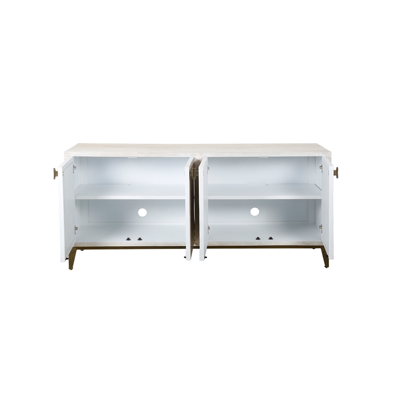 Pemberly Row Sunburst Wooden Server in White with Bone Detailing