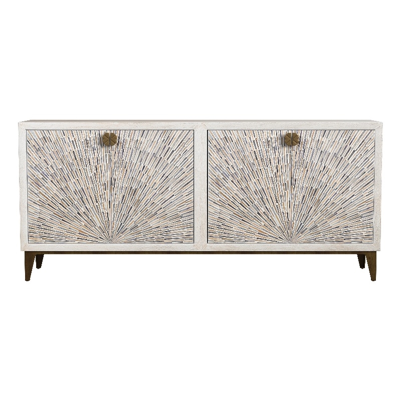 Pemberly Row Sunburst Wooden Server in White with Bone Detailing