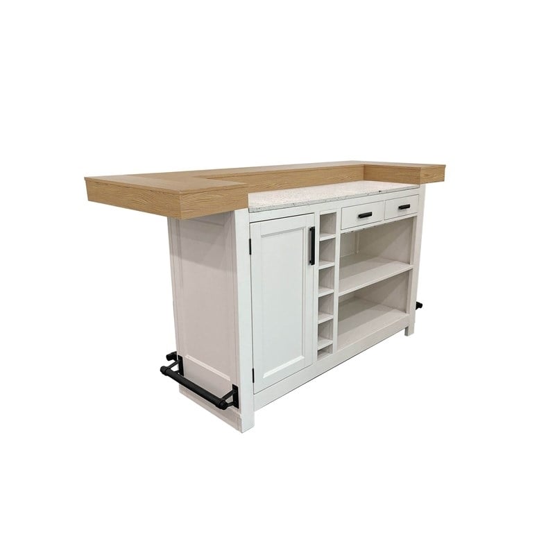 Pemberly Row Modern Wood Bar with Quartz Insert in White/Natural