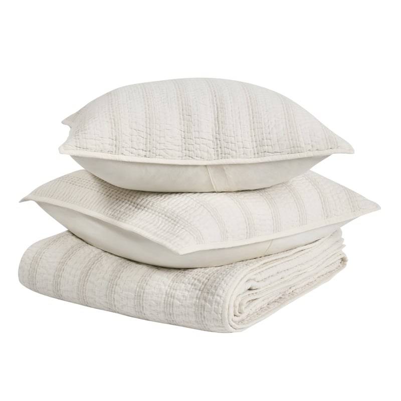 Pemberly Row Contemporary Cotton Linen Eggshell Beige King Quilt