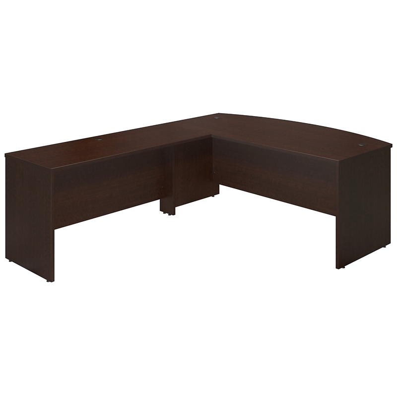 Pemberly Row 72W Bow Front L Desk with 60W Return in Mocha Cherry