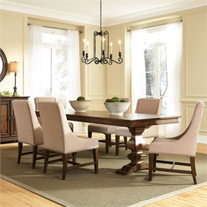 Pemberly Row Modern 7 Piece Trestle Dining Set in Brownstone