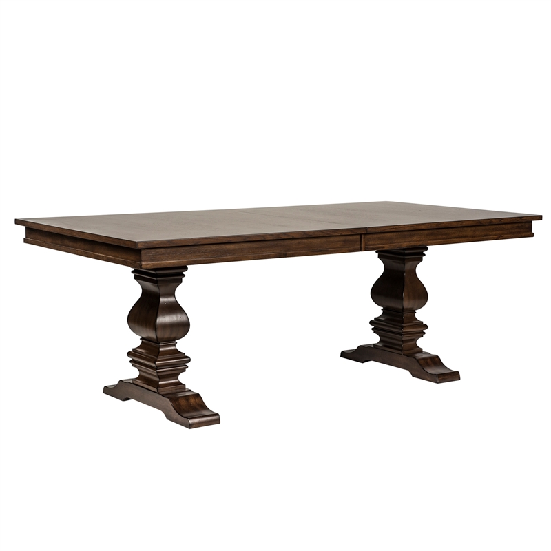 Pemberly Row Modern 7 Piece Trestle Dining Set in Brownstone
