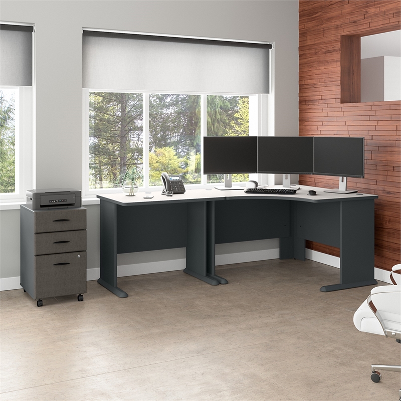 Pemberly Row Engineered Wood 48W Corner Desk w/ 36W Return & Mobile File - White