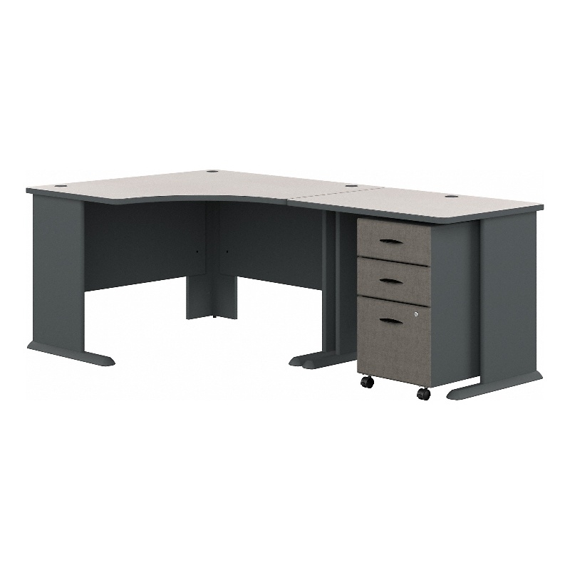 Pemberly Row Engineered Wood 48W Corner Desk w/ 36W Return & Mobile File - White