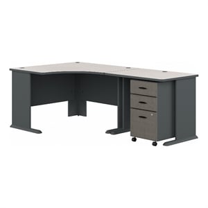 Pemberly Row Engineered Wood 48W Corner Desk w/ 36W Return & Mobile File - White