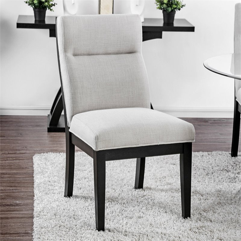 Pemberly Row Fabric Padded Dining Side Chair in Beige (Set of 2)
