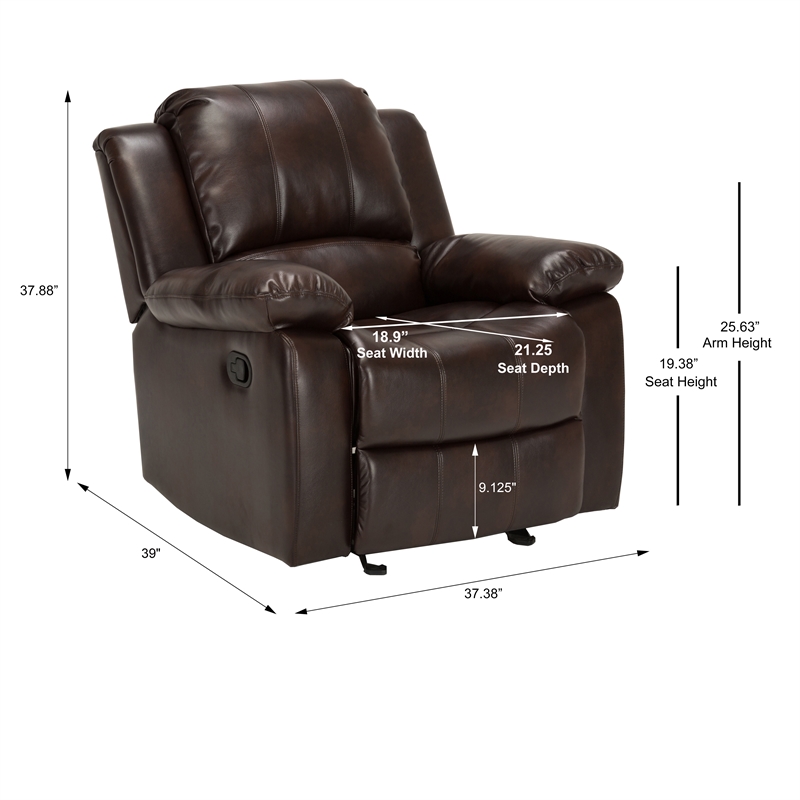 Pemberly Row Burnished Brown Faux Leather Glider Rocker Recliner