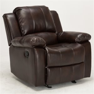 Pemberly Row Burnished Brown Faux Leather Glider Rocker Recliner
