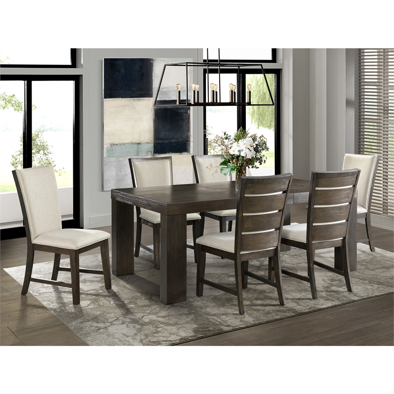 Pemberly Row Modern 7PC Dining Set of Table & Six Slat Back Chairs
