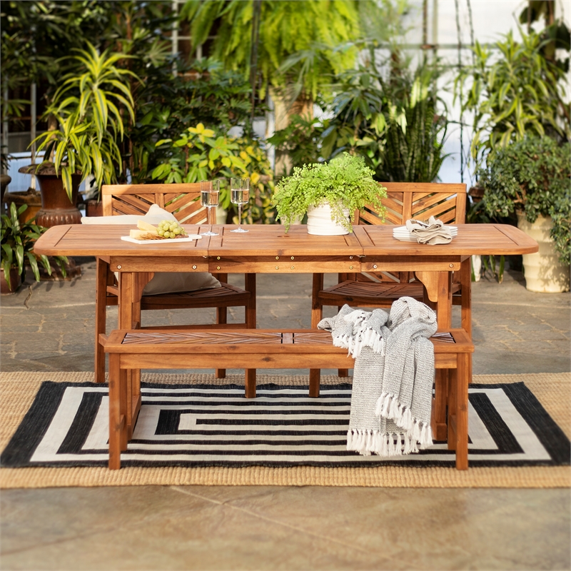 Pemberly Row 4-Piece Wood Extendable Outdoor Patio Dining Set - Brown