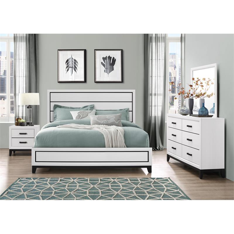 Pemberly Row Contemporary White Wood Panel Headboard Full Bed